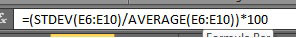 Relativo Desvio-Padrão Percentual em Microsoft Excel